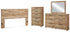 Hyanna King Panel Headboard with Mirrored Dresser and Chest in Tan Brown - PKG015293