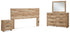 Hyanna King Panel Headboard with Mirrored Dresser and Nightstand in Tan Brown - PKG015292
