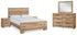 Hyanna Queen Panel Bed with Mirrored Dresser and 2 Nightstands in Tan Brown - PKG015296