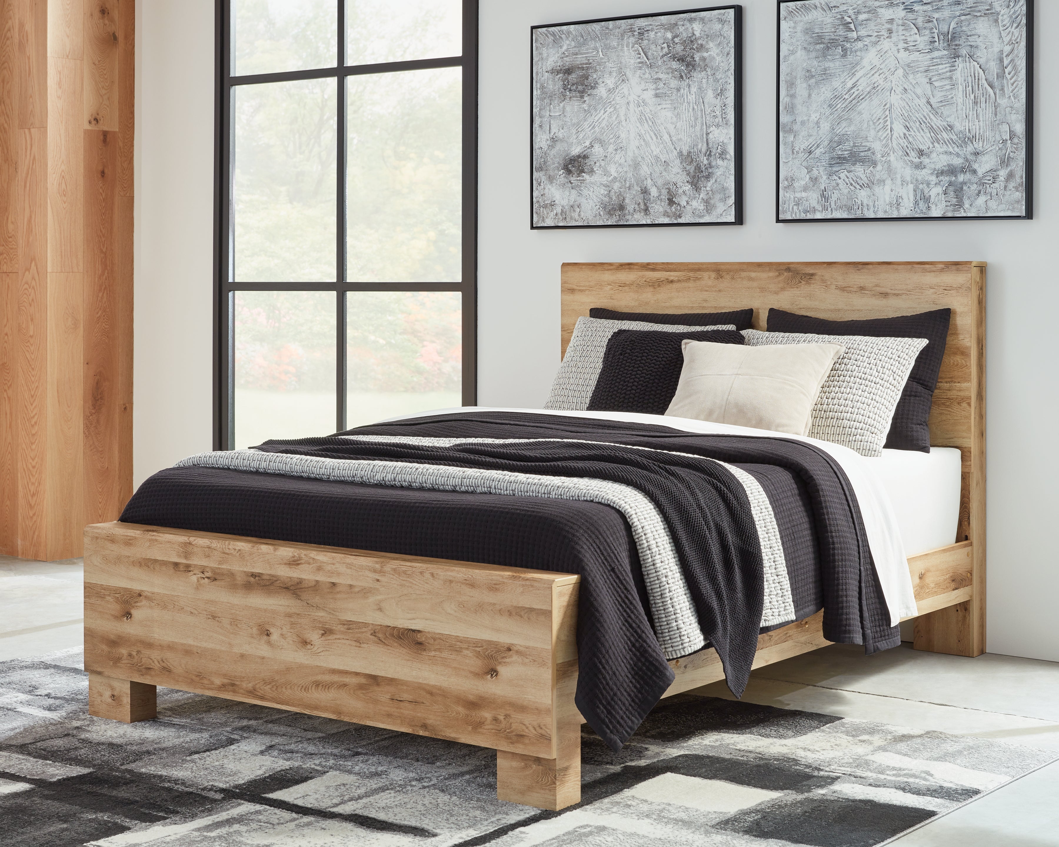 Hyanna Queen Panel Bed with Mirrored Dresser and Nightstand in Tan Brown from Ashley - Luna Furniture