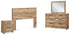 Hyanna Queen Panel Headboard with Mirrored Dresser and Nightstand in Tan Brown - PKG015286