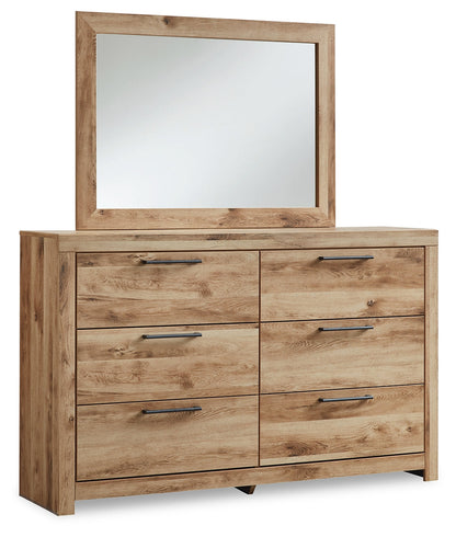 Hyanna Queen Panel Headboard with Mirrored Dresser in Tan Brown - PKG015283