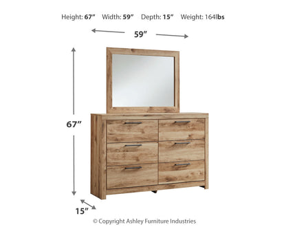 Hyanna Queen Panel Storage Bed with Mirrored Dresser, Chest and Nightstand in Tan Brown - PKG015312