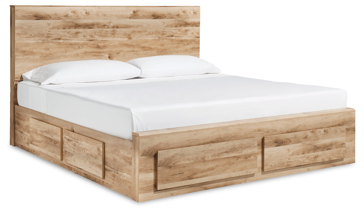 Hyanna Queen Panel Storage Bed with Mirrored Dresser, Chest and Nightstand in Tan Brown - PKG015312