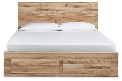 Hyanna Tan Brown King Panel Storage Bed, Dresser and 2 Nightstands - B1050B40