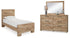 Hyanna Twin Panel Bed with Mirrored Dresser in Tan Brown - PKG015343