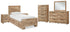 Hyanna Twin Panel Bed with Storage with Mirrored Dresser, Chest and 2 Nightstands in Tan Brown - PKG015357