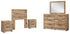 Hyanna Twin Panel Headboard with Mirrored Dresser and 2 Nightstands in Tan Brown - PKG015272