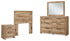 Hyanna Twin Panel Headboard with Mirrored Dresser and Nightstand in Tan Brown - PKG015274