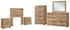 Hyanna Twin Panel Headboard with Mirrored Dresser, Chest and 2 Nightstands in Tan Brown - PKG015273