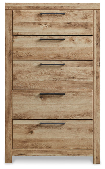 Hyanna Twin Panel Headboard with Mirrored Dresser, Chest and 2 Nightstands in Tan Brown - PKG015273