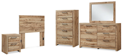 Hyanna Twin Panel Headboard with Mirrored Dresser, Chest and Nightstand in Tan Brown - PKG015276