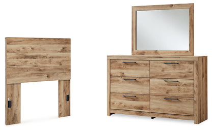Hyanna Twin Panel Headboard with Mirrored Dresser in Tan Brown - PKG015271