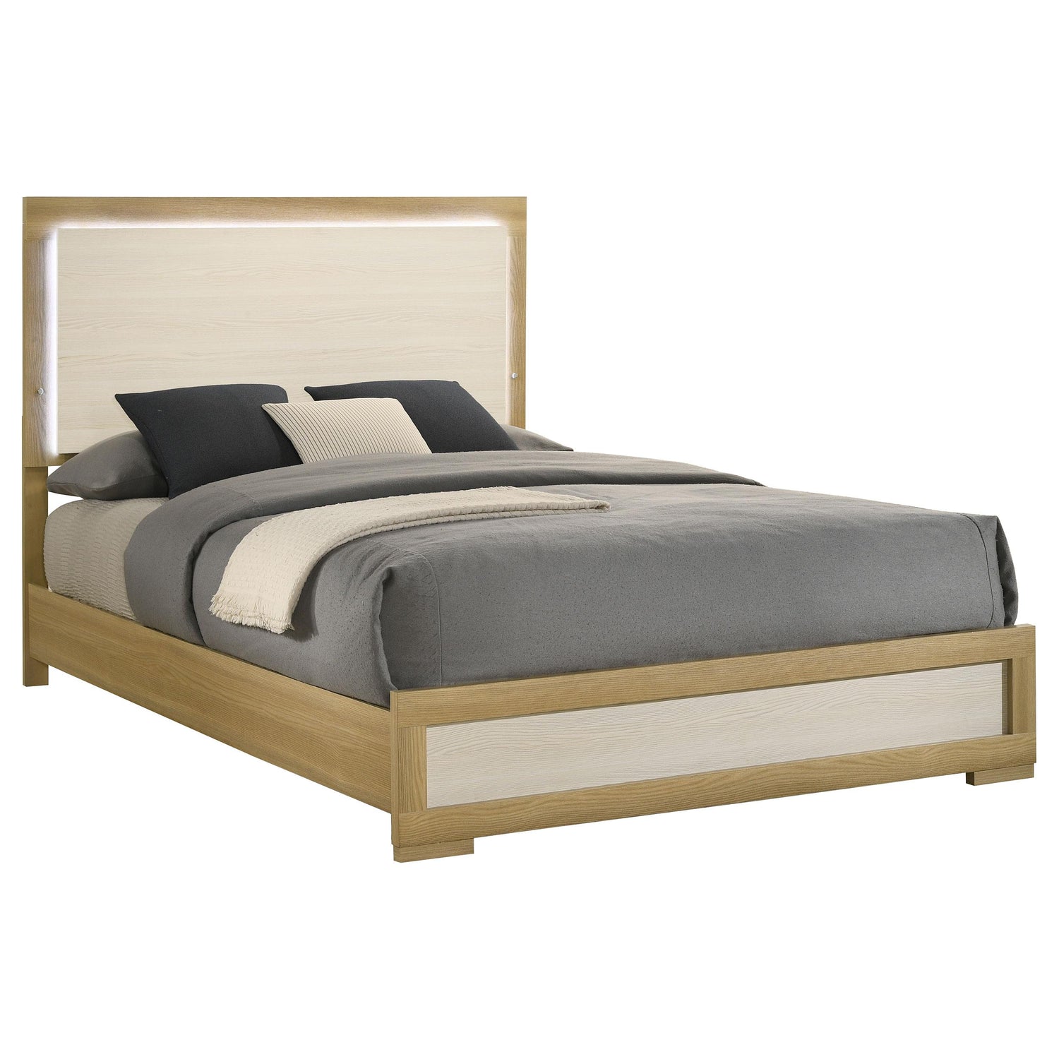 Hyland Wood Queen LED Panel Bed Natural and White - 215651Q