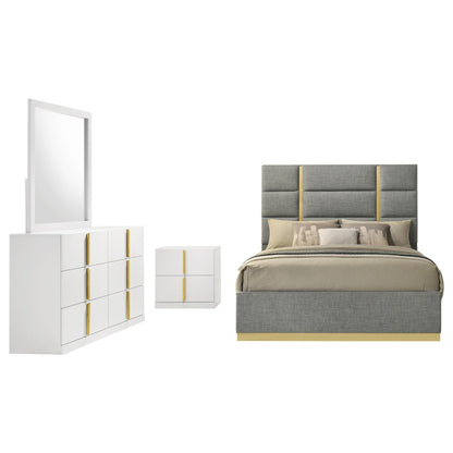 Ines 4-piece Eastern King Bedroom Set Grey and White High Gloss - 223091GRYKE-S4