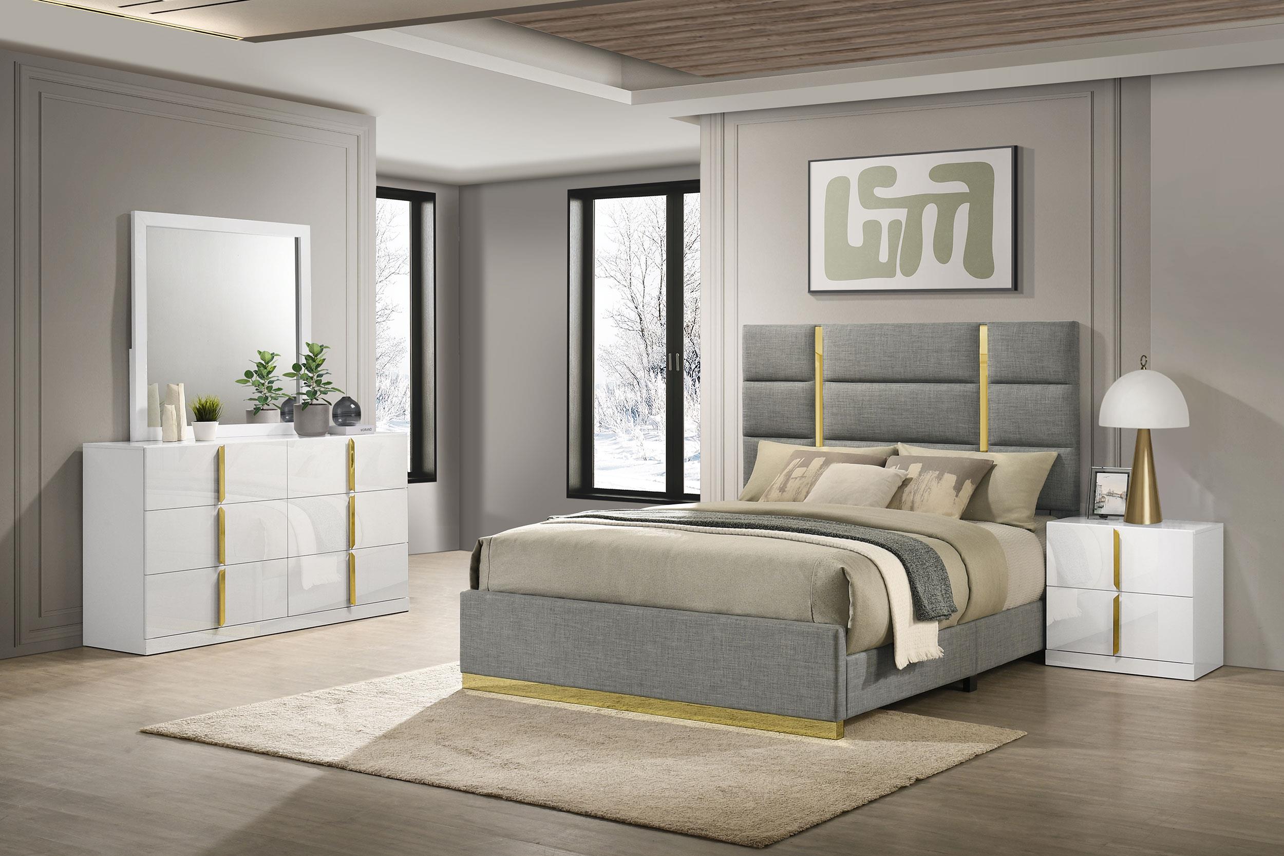 Ines 4-piece Queen Bedroom Set Grey and White High Gloss - 223091GRYQ-S4