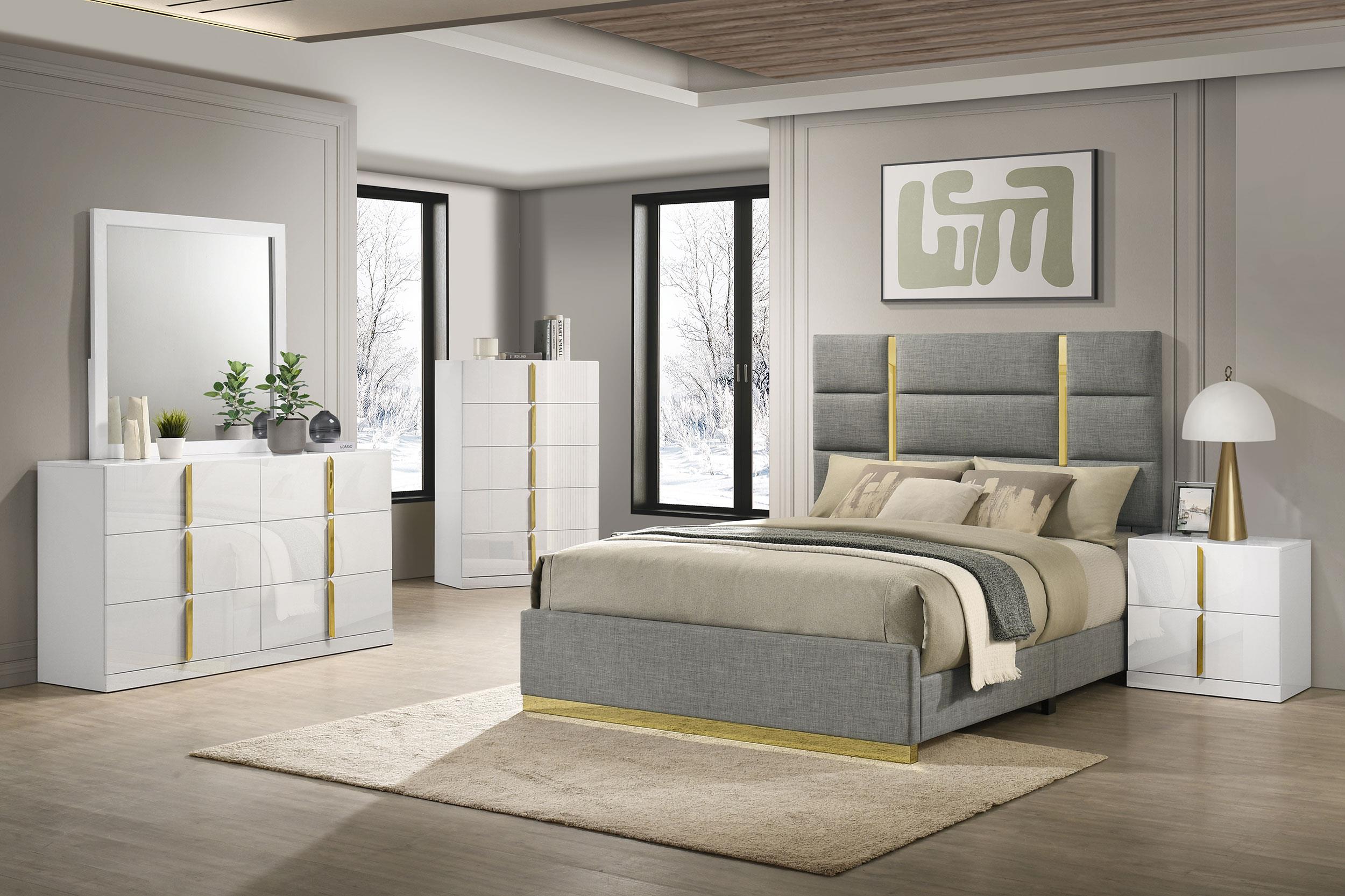 Ines 5-piece Queen Bedroom Set Grey and White High Gloss - 223091GRYQ-S5