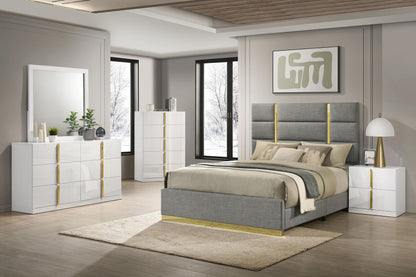 Ines 5-piece Queen Bedroom Set Grey and White High Gloss - 223091GRYQ-S5