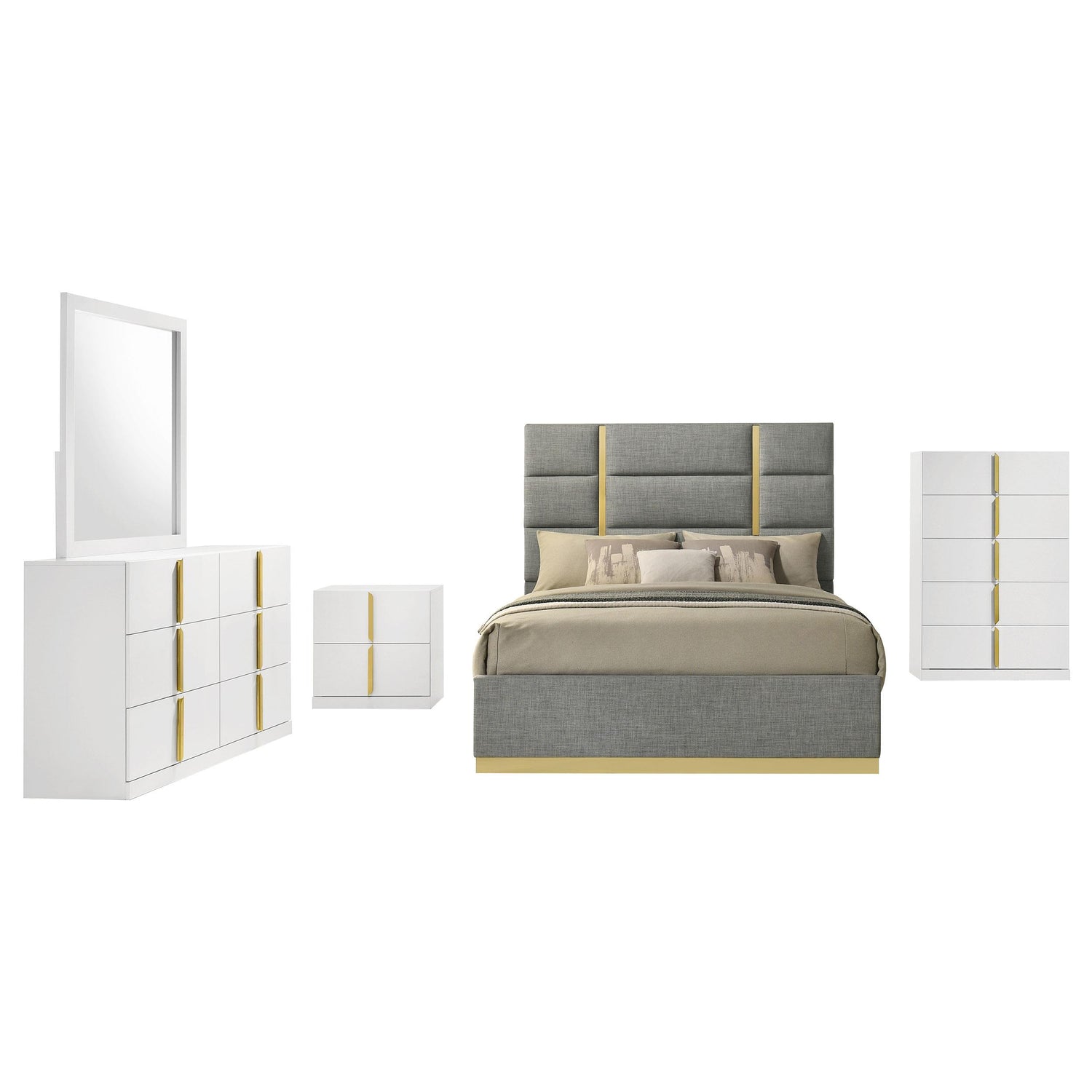 Ines 5-piece Queen Bedroom Set Grey and White High Gloss - 223091GRYQ-S5