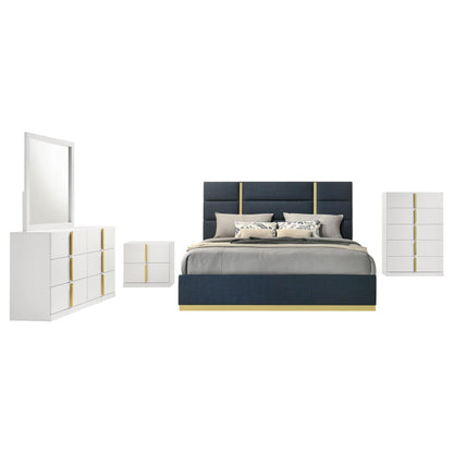 Ines 5-piece Queen Bedroom Set Navy and White High Gloss - 223091NVYQ-S5