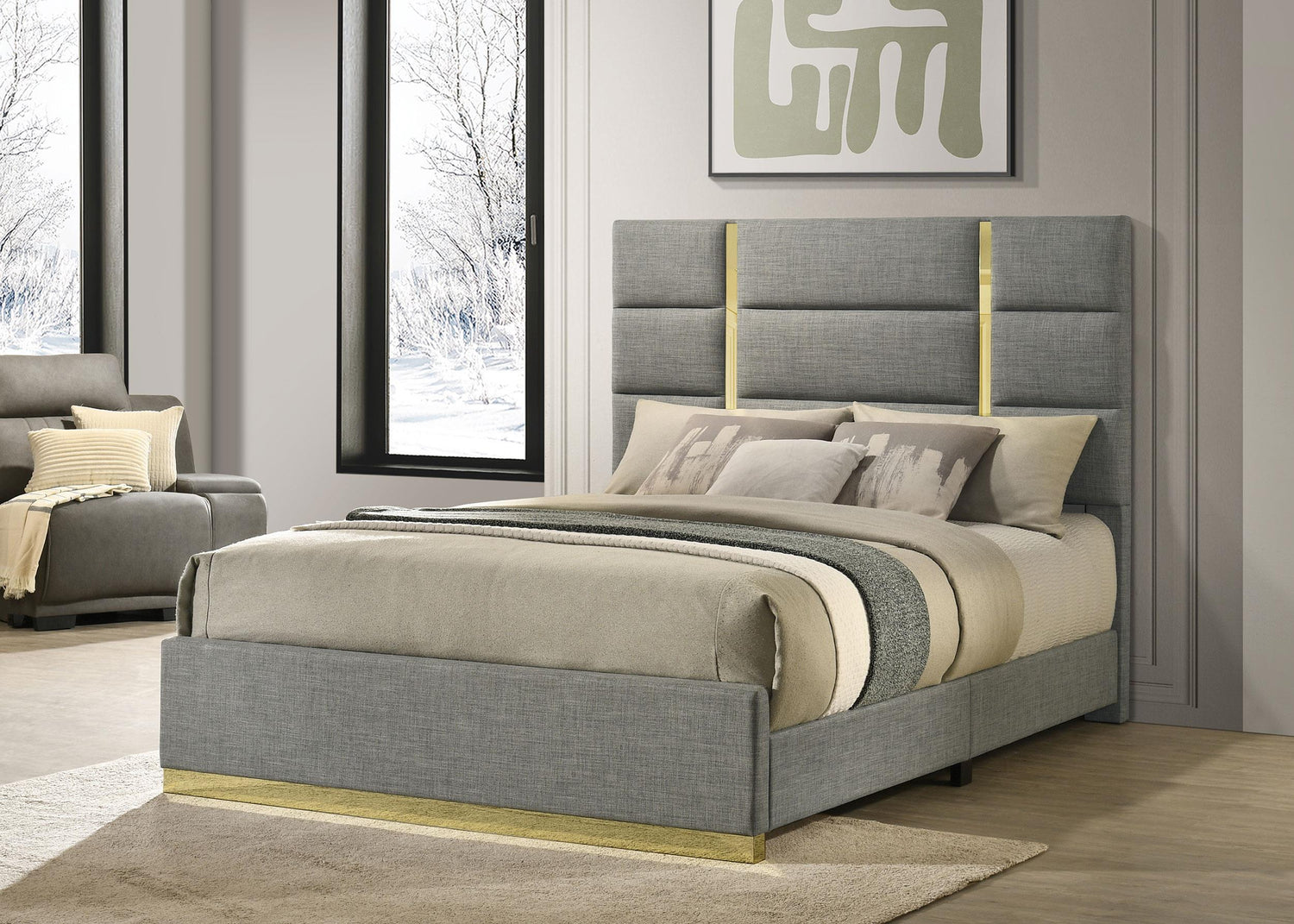 Ines 52-inch Fabric Upholstered Queen Panel Bed Grey - 223091GRYQ