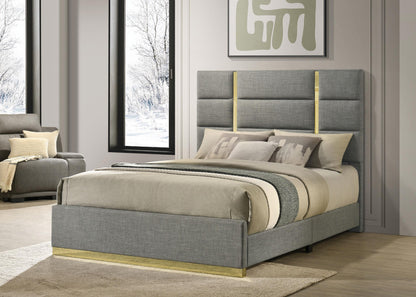 Ines 52-inch Fabric Upholstered Queen Panel Bed Grey - 223091GRYQ