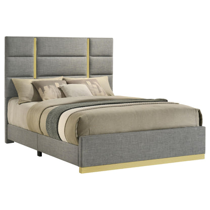 Ines 52-inch Fabric Upholstered Queen Panel Bed Grey - 223091GRYQ