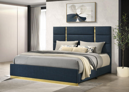 Ines 52-inch Fabric Upholstered Queen Panel Bed Navy - 223091NVYQ