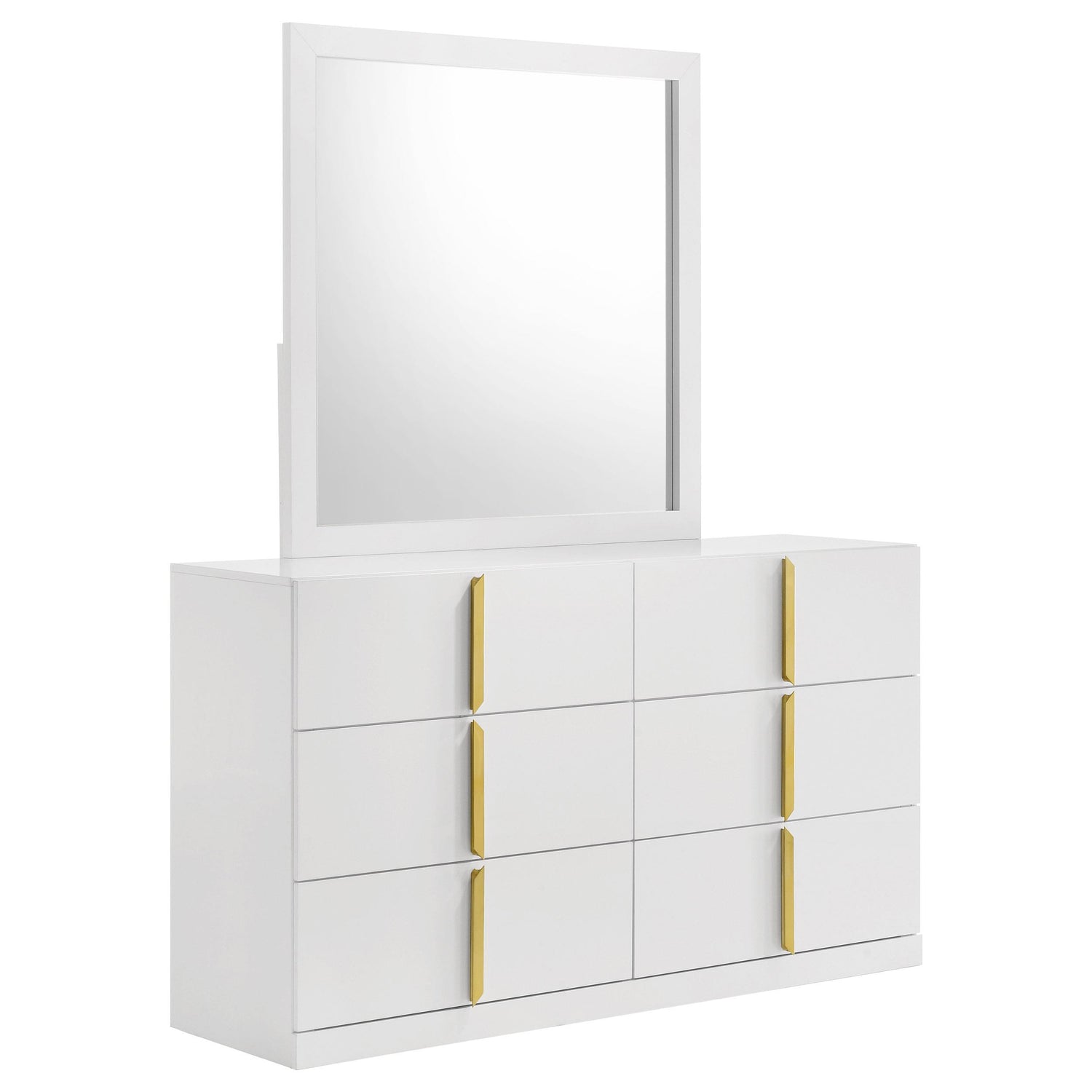 Ines 6-drawer Bedroom Dresser with Mirror White High Gloss - 223093M
