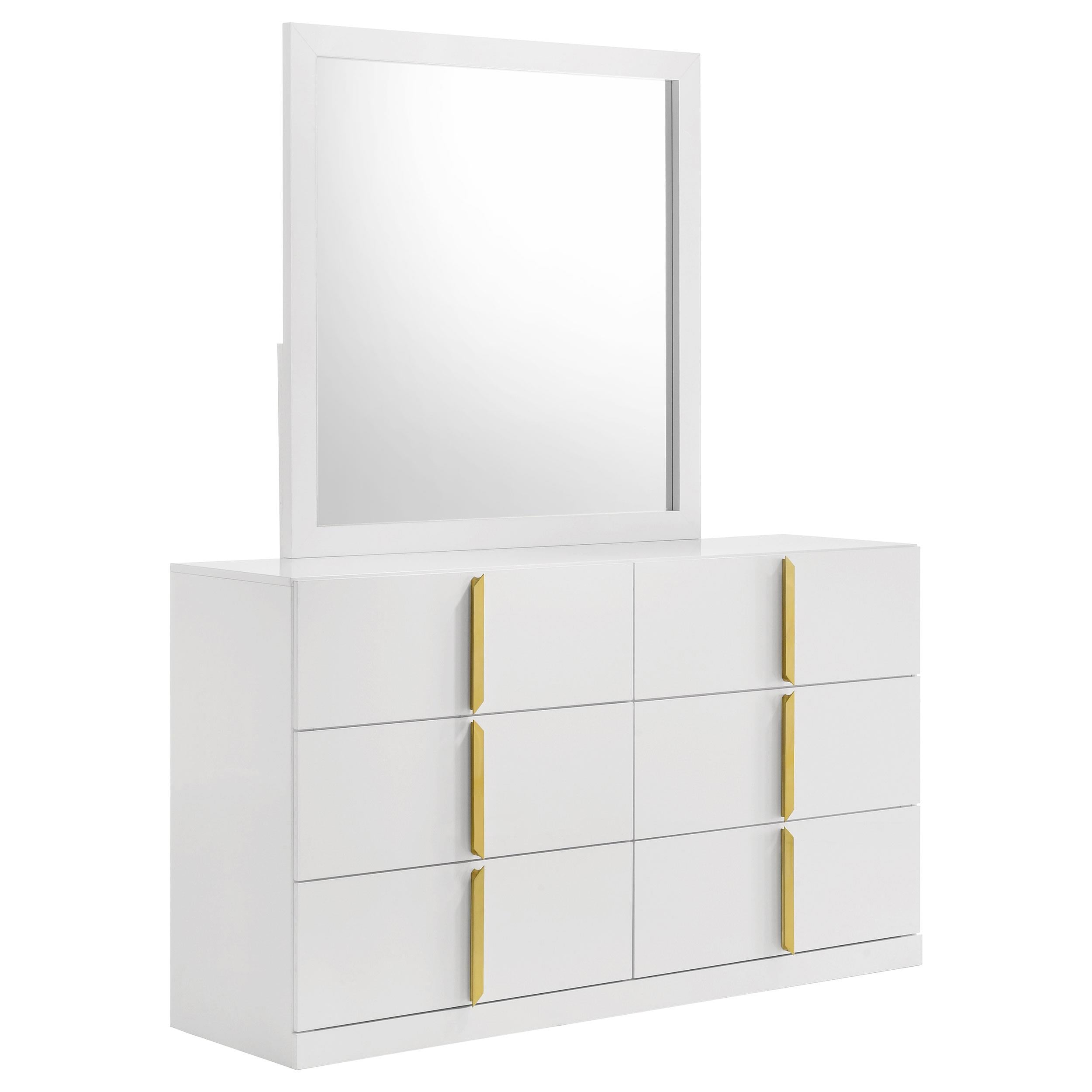 Ines 6-drawer Bedroom Dresser with Mirror White High Gloss - 223093M