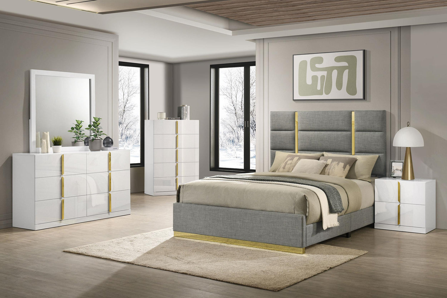 Ines White High Gloss 6-Drawer Bedroom Dresser with Mirror – Bien Home Furniture