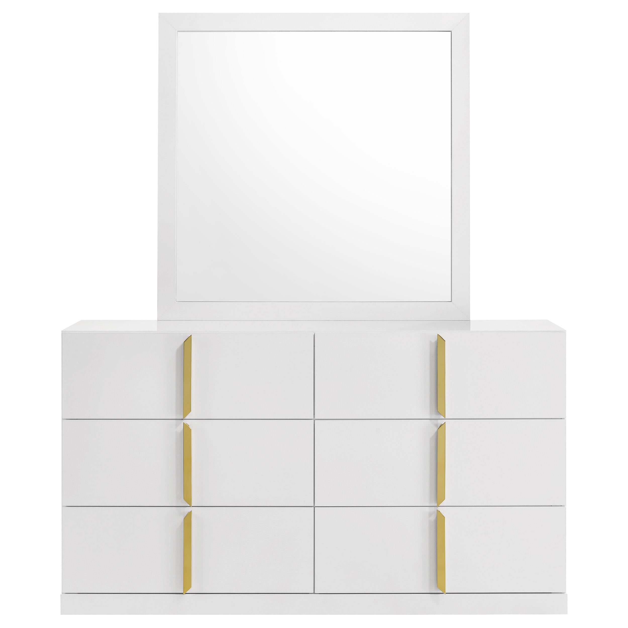 Ines 6-drawer Bedroom Dresser with Mirror White High Gloss - 223093M