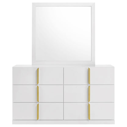Ines 6-drawer Bedroom Dresser with Mirror White High Gloss - 223093M