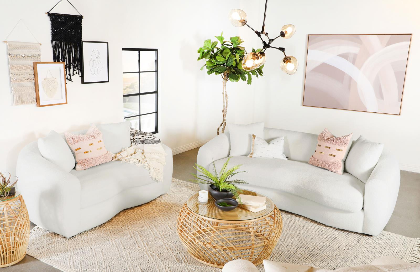 Isabella White Upholstered 2-Piece Tight Back Living Room Set from Coaster - Luna Furniture