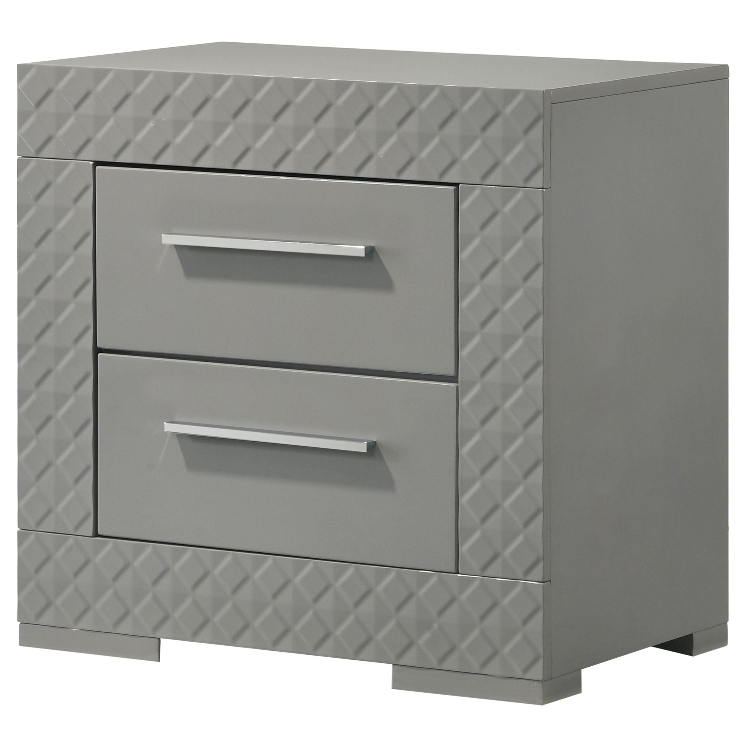 Ives 2-drawer Nightstand Bedside Table Grey High Gloss - 224972