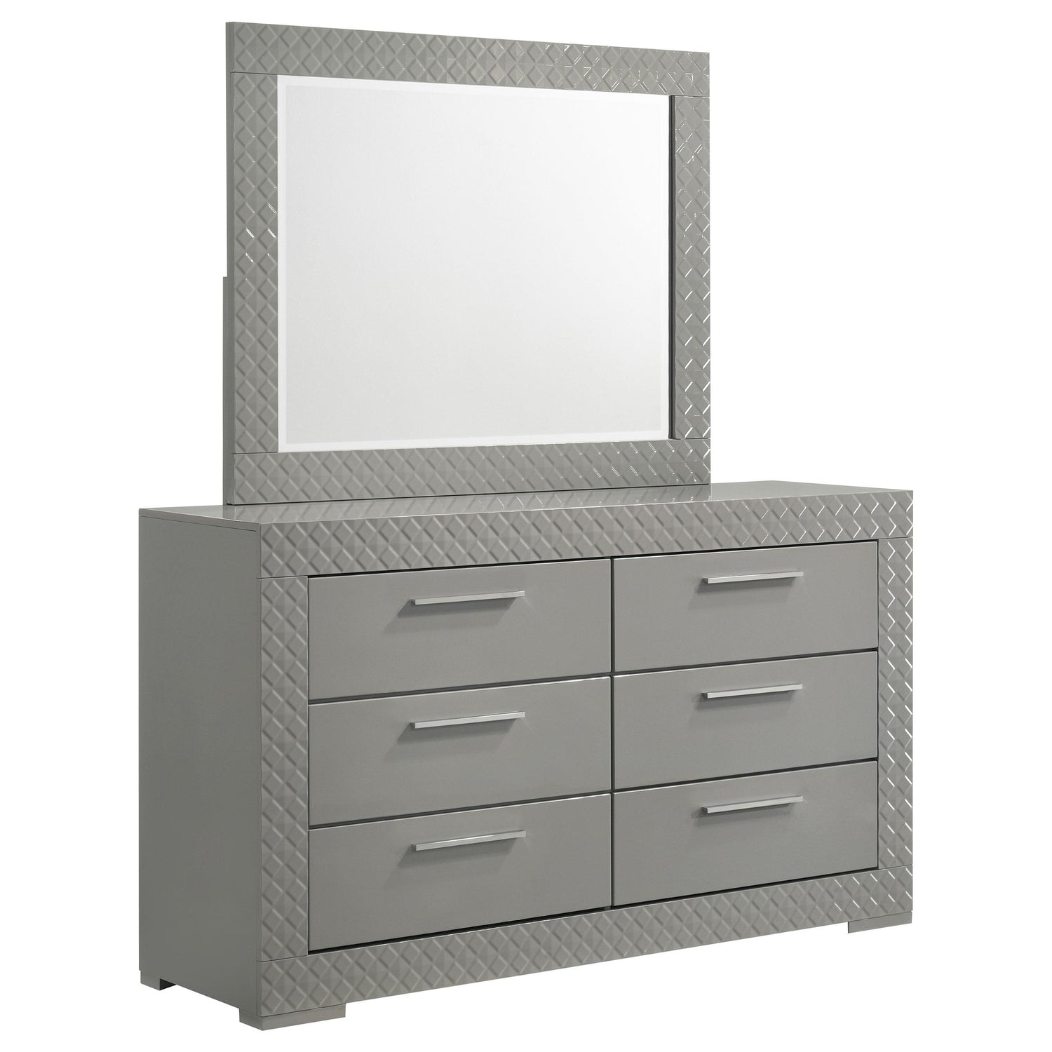 Ives 6-drawer Dresser and Mirror Grey High Gloss - 224973M