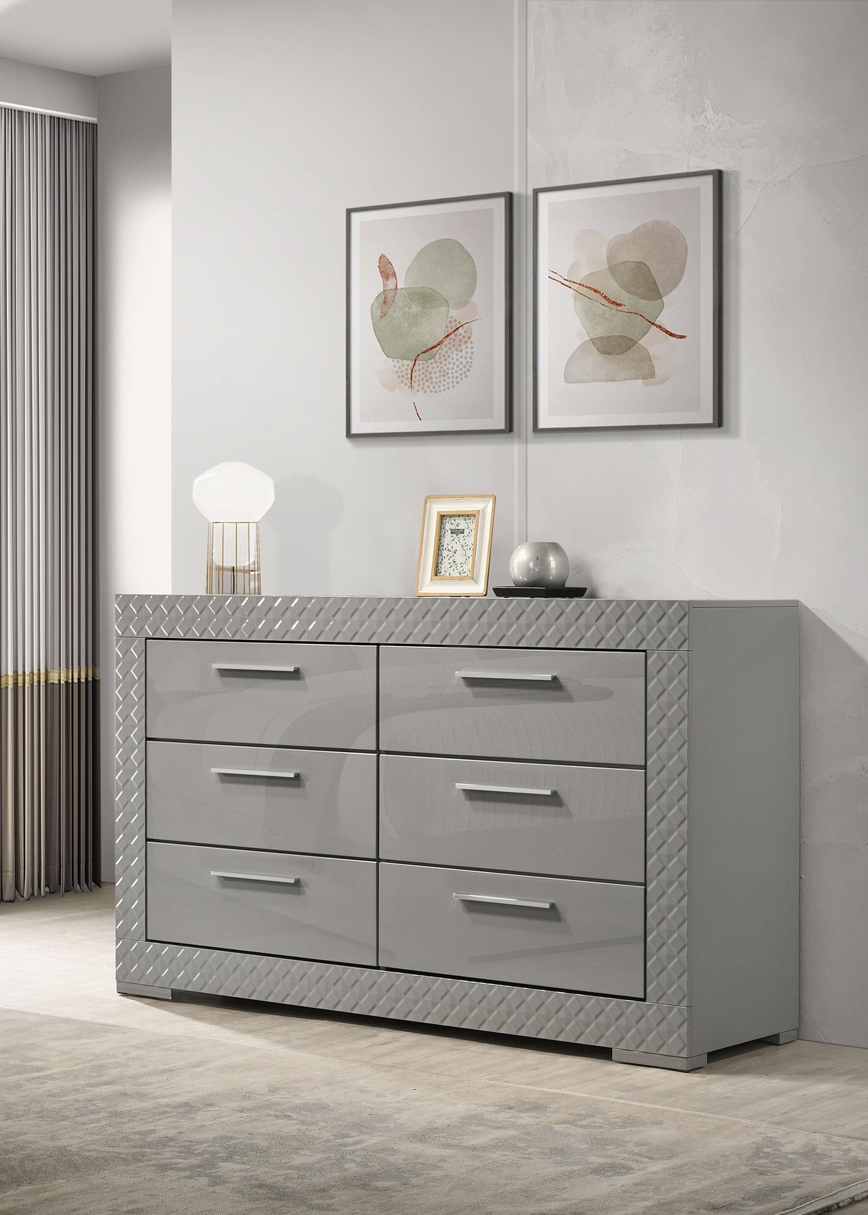 Ives 6-drawer Dresser Cabinet Grey High Gloss - 224973