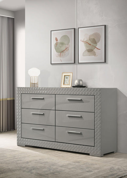 Ives 6-drawer Dresser Cabinet Grey High Gloss - 224973