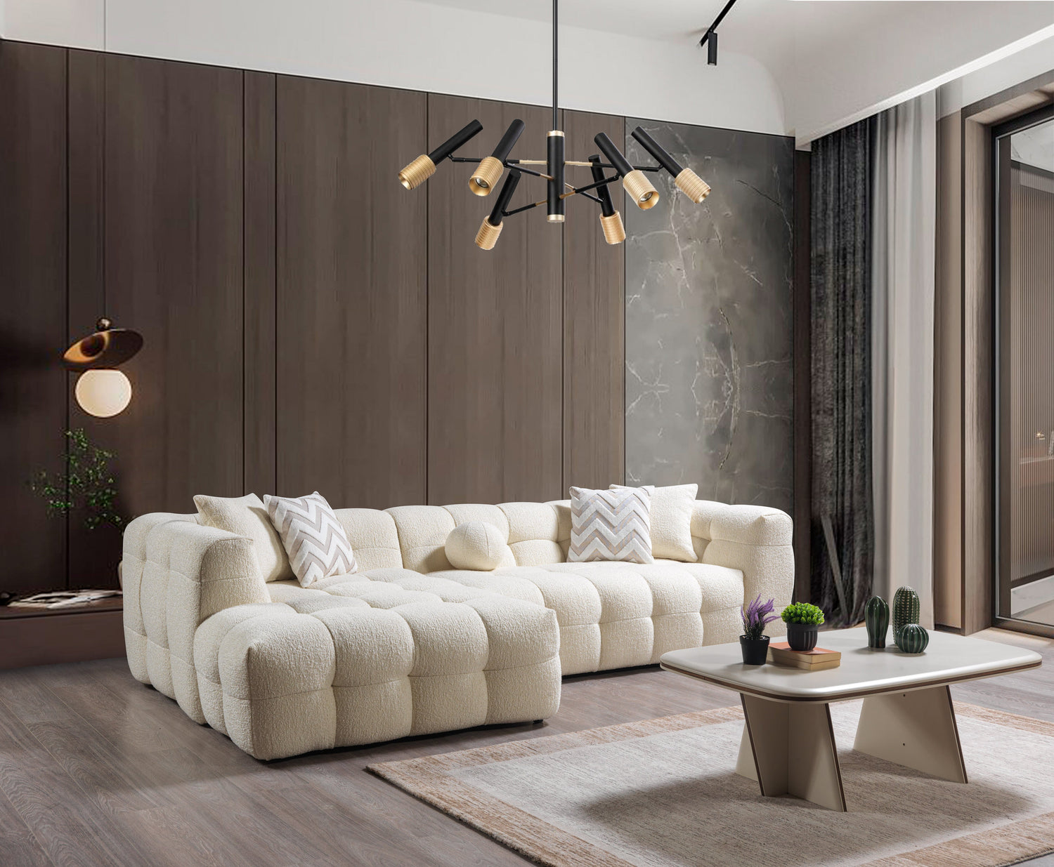 Ivy Ivory Boucle LAF 110" Sectional - IVYIVORY-LSEC