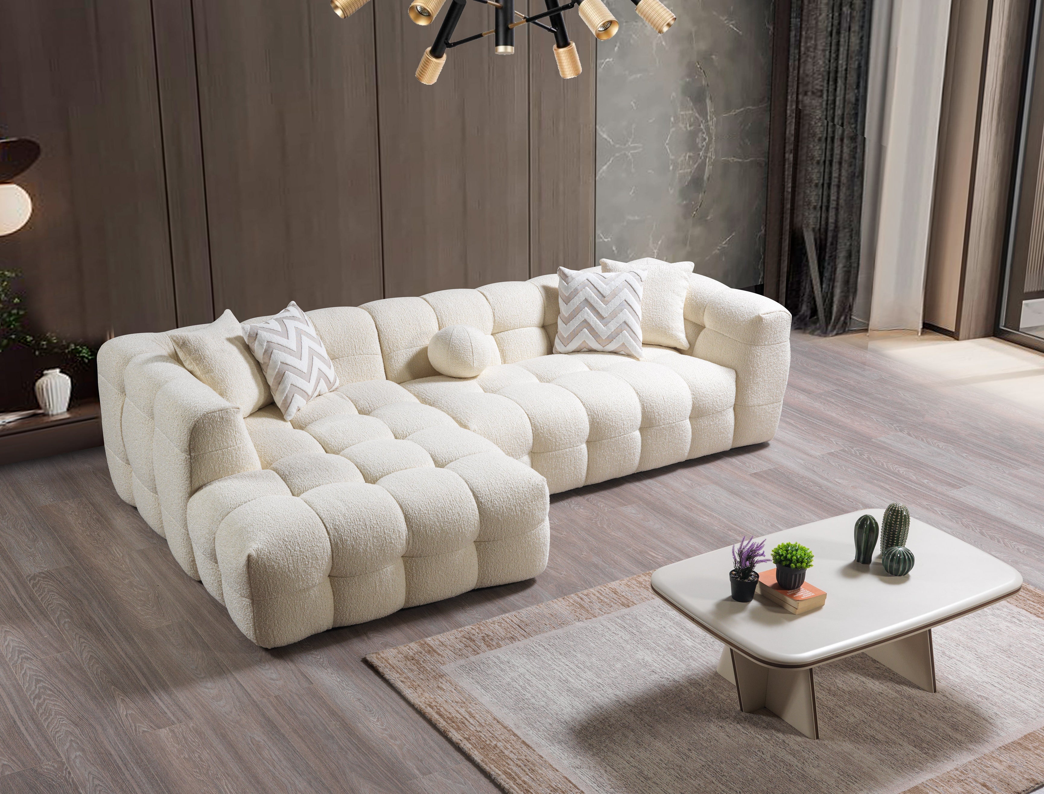 Ivy Ivory Boucle LAF 110" Sectional - IVYIVORY-LSEC
