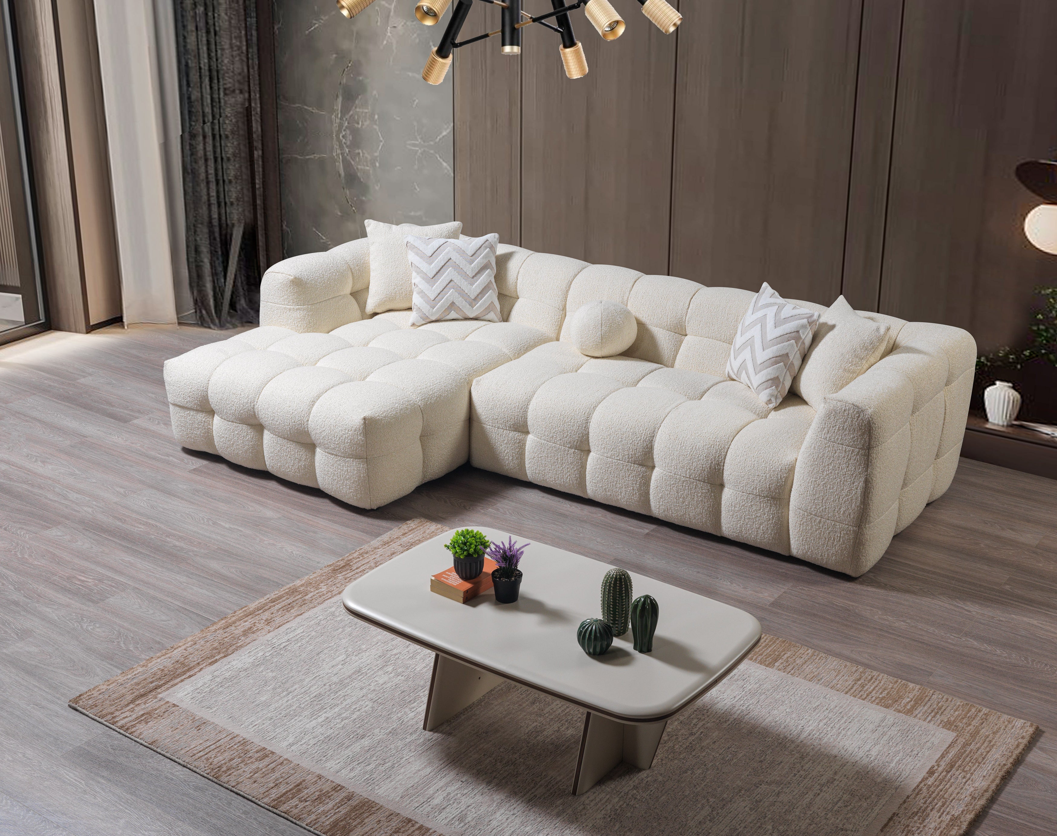 Ivy Ivory Boucle LAF 110" Sectional - IVYIVORY-LSEC