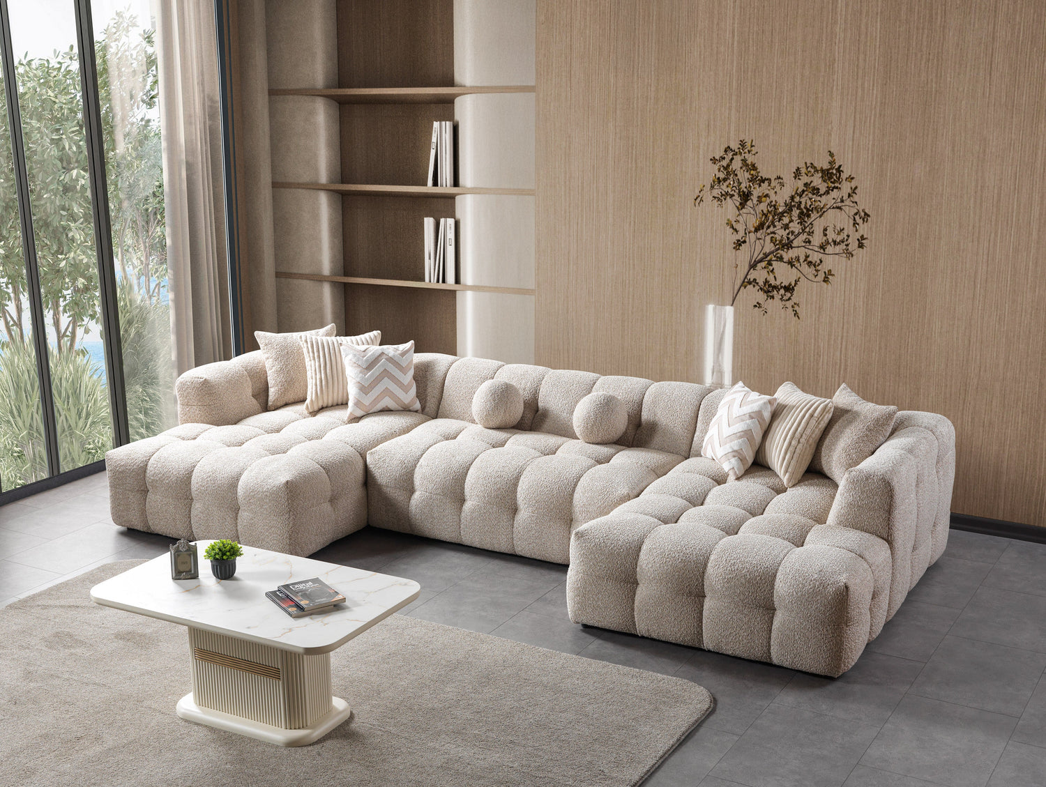 Ivy Sand Boucle Double Chaise 146" Sectional - IVYSAND-USEC