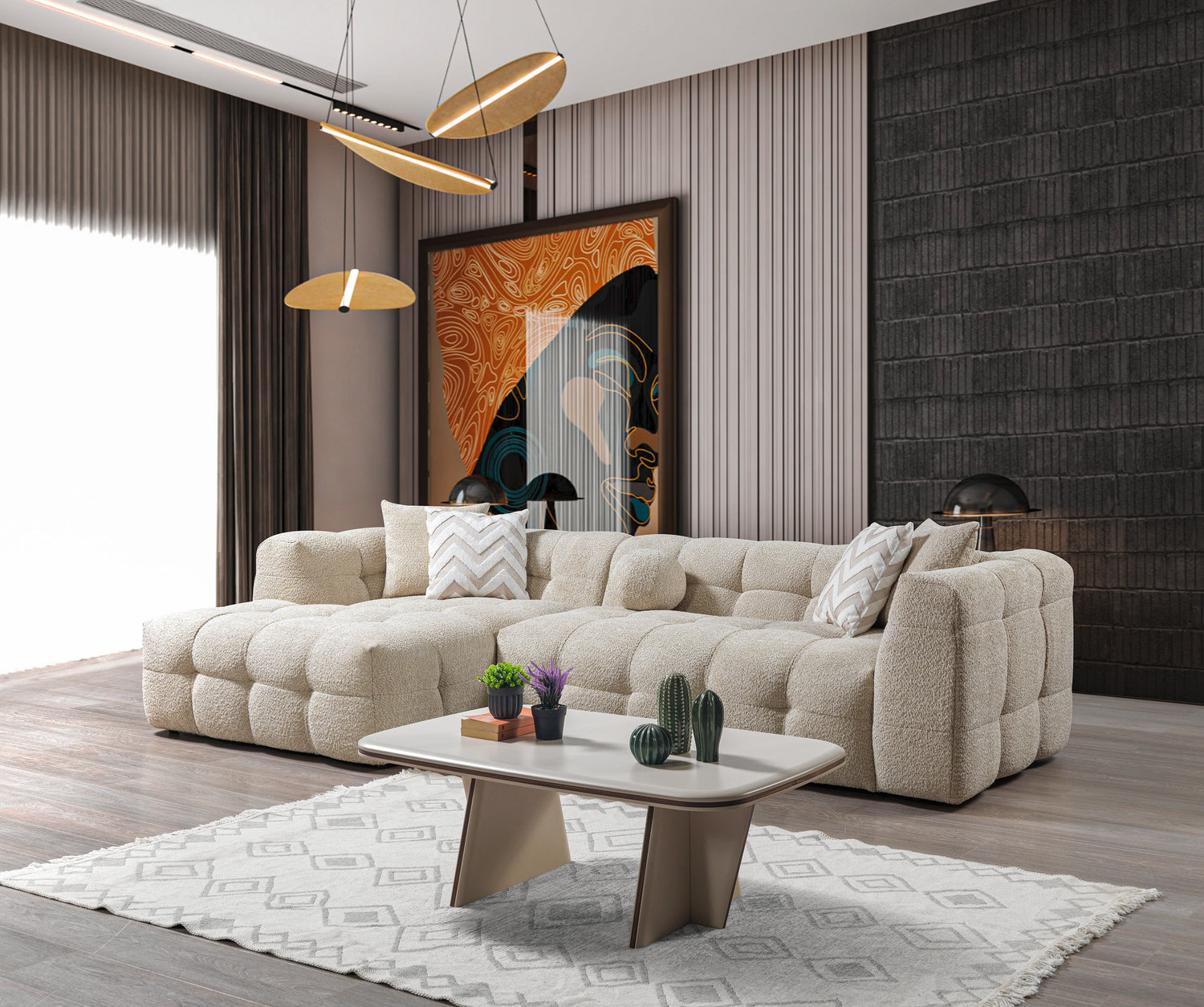 Ivy Sand Boucle LAF 110" Sectional - IVYSAND-LSEC