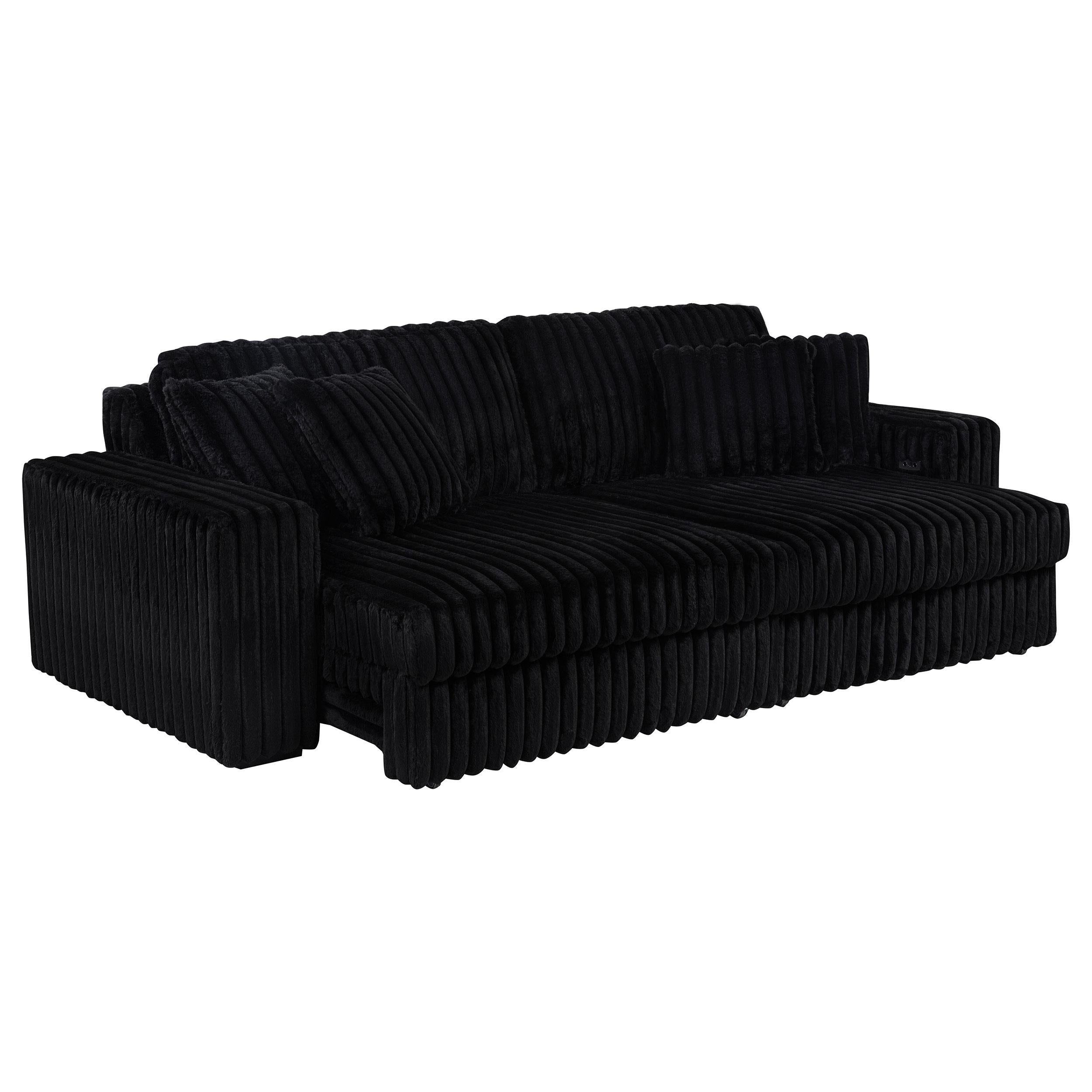Jacana Corduroy Upholstered Dual Power Chaise Sofa Black - 600537P