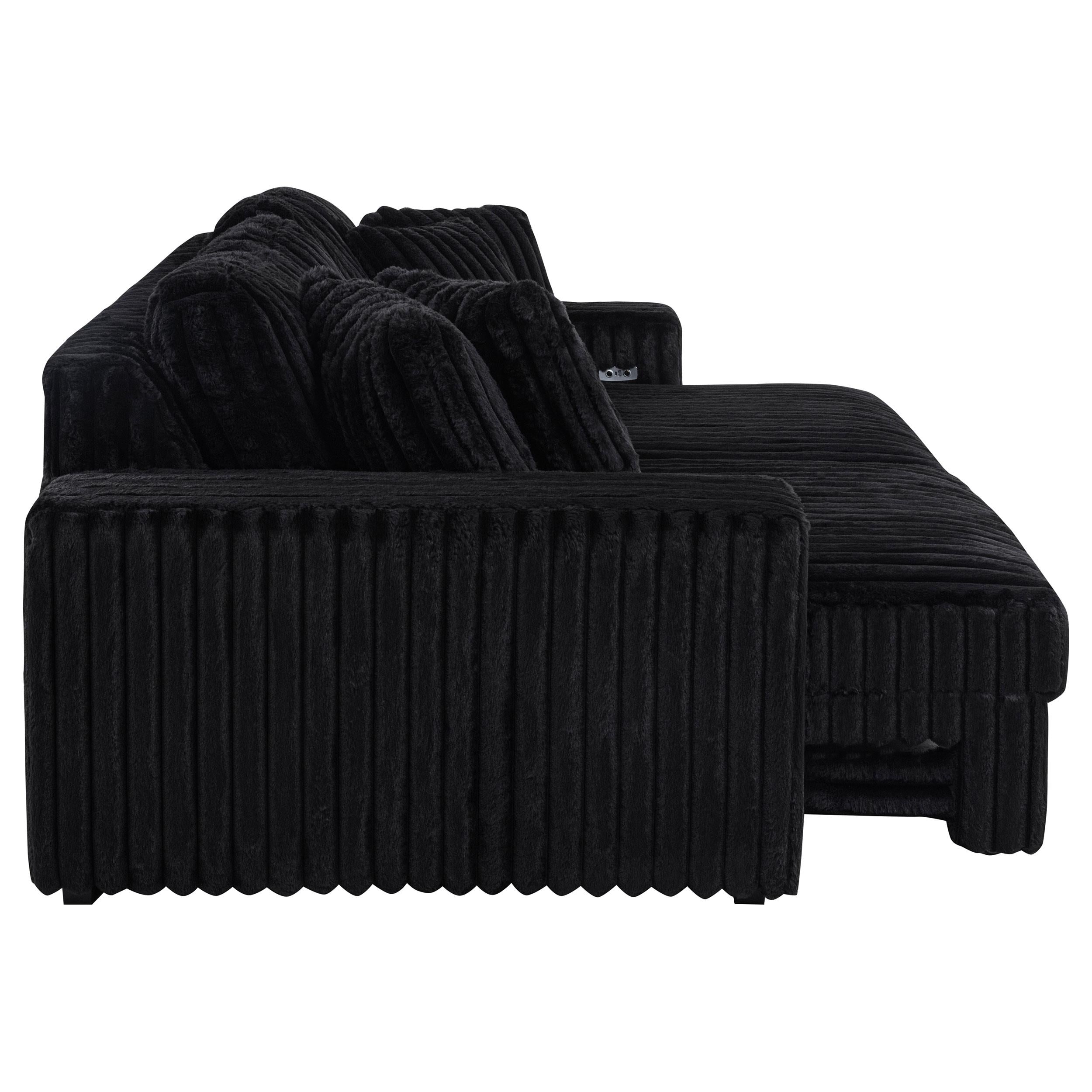 Jacana Corduroy Upholstered Dual Power Chaise Sofa Black - 600537P