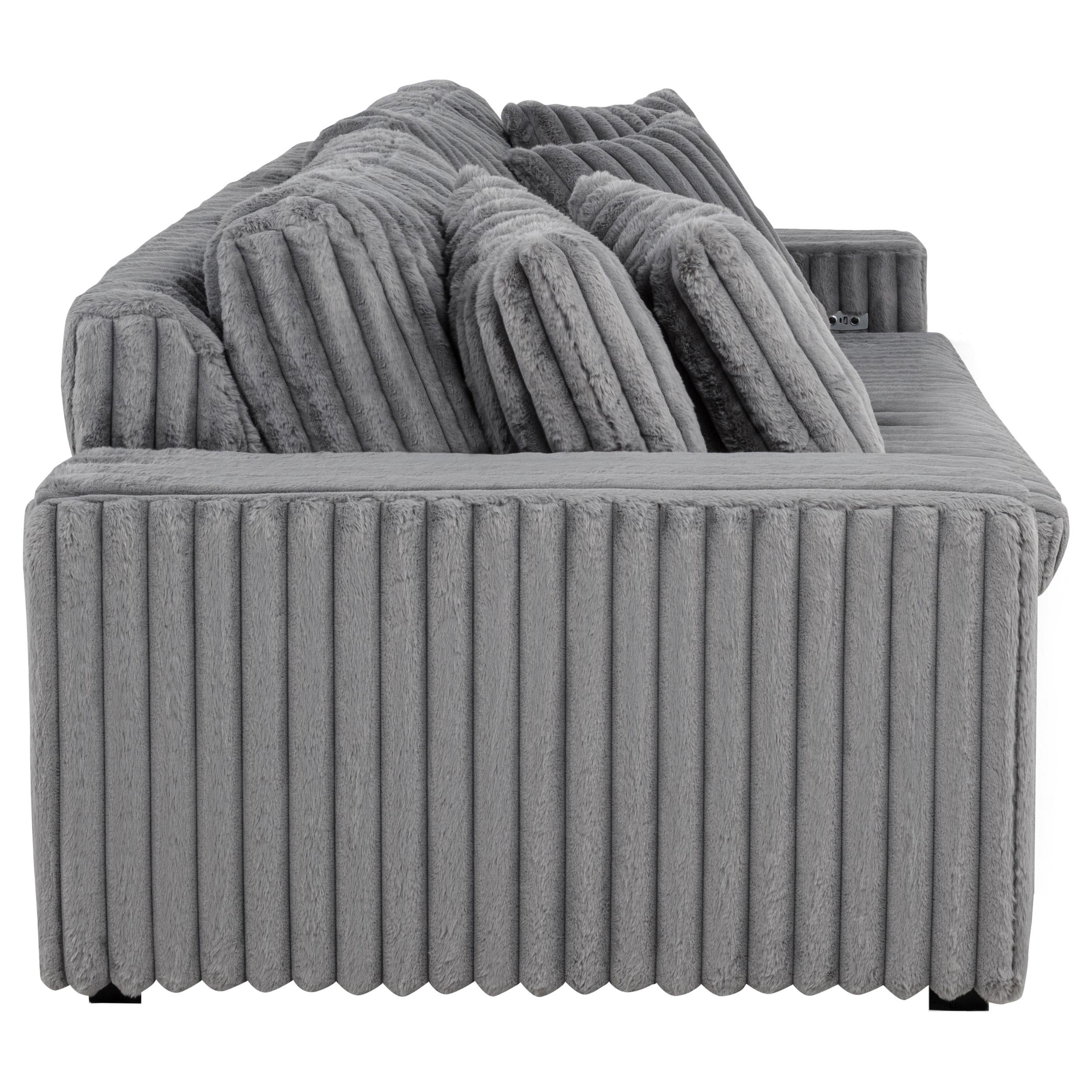 Jacana Corduroy Upholstered Dual Power Chaise Sofa Grey - 600536P