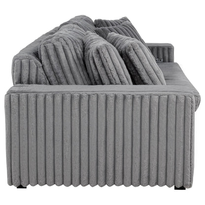 Jacana Corduroy Upholstered Dual Power Chaise Sofa Grey - 600536P