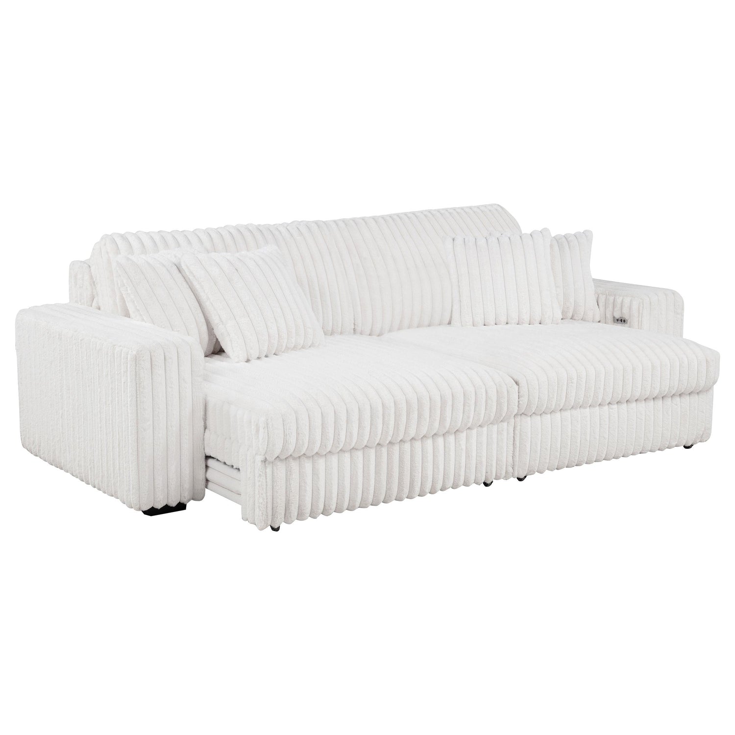 Jacana Corduroy Upholstered Dual Power Chaise Sofa Ivory - 600535P