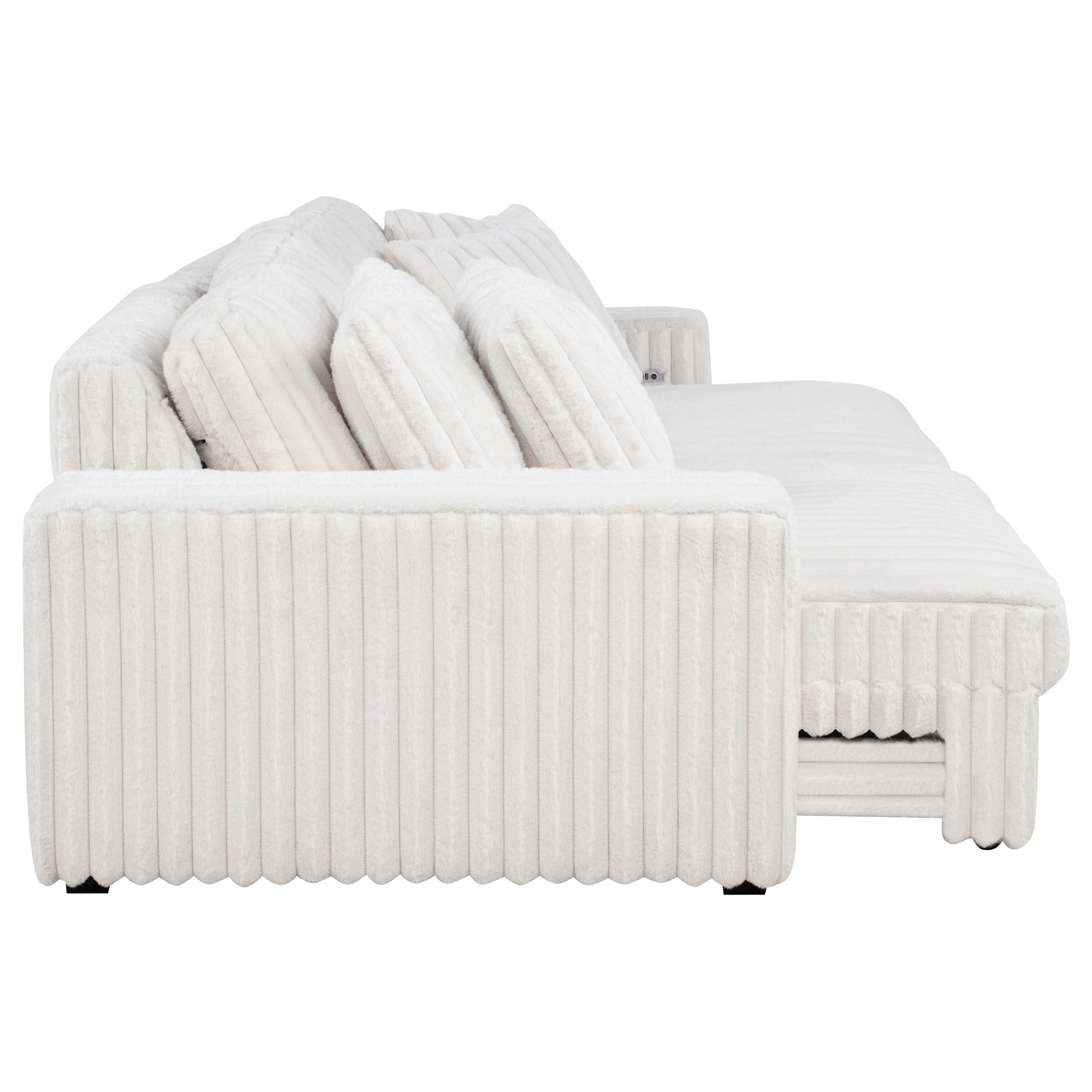 Jacana Corduroy Upholstered Dual Power Chaise Sofa Ivory - 600535P