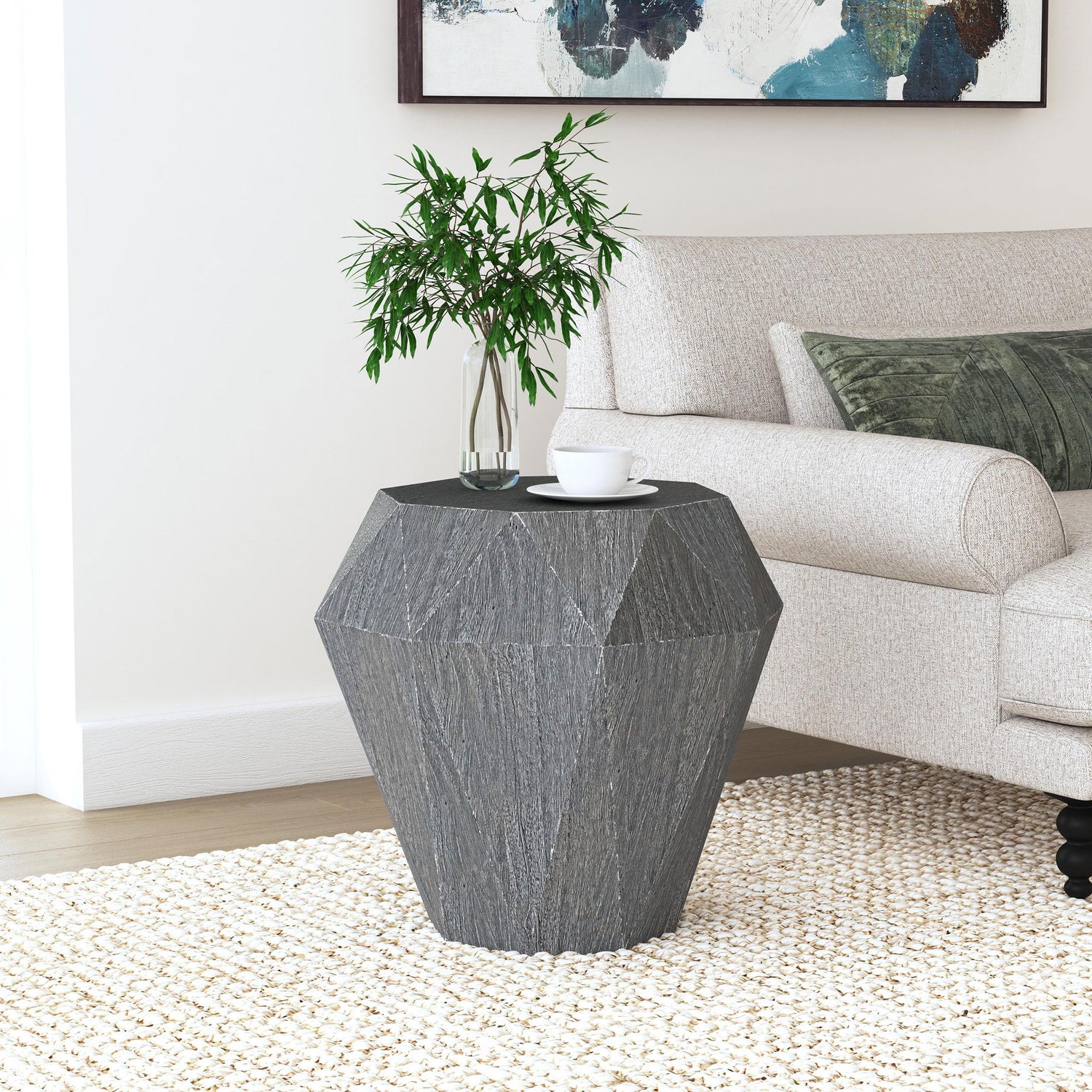 Jacinto Geometric Solid Mango Wood Side Table Grey - 931159